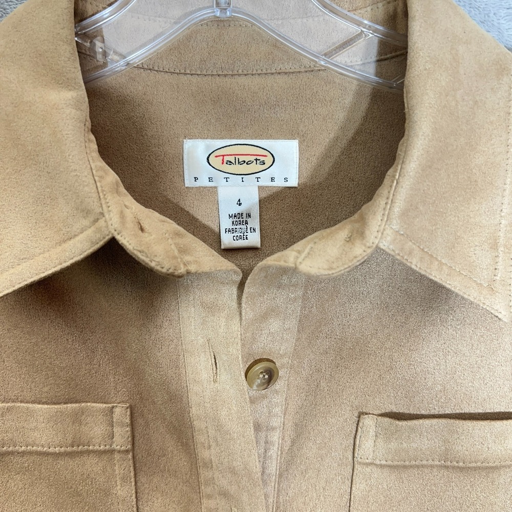 Talbots Petites Faux Suede Shirt Dress‎ Tan Button Front Midi Size 4 - Picture 2 of 10